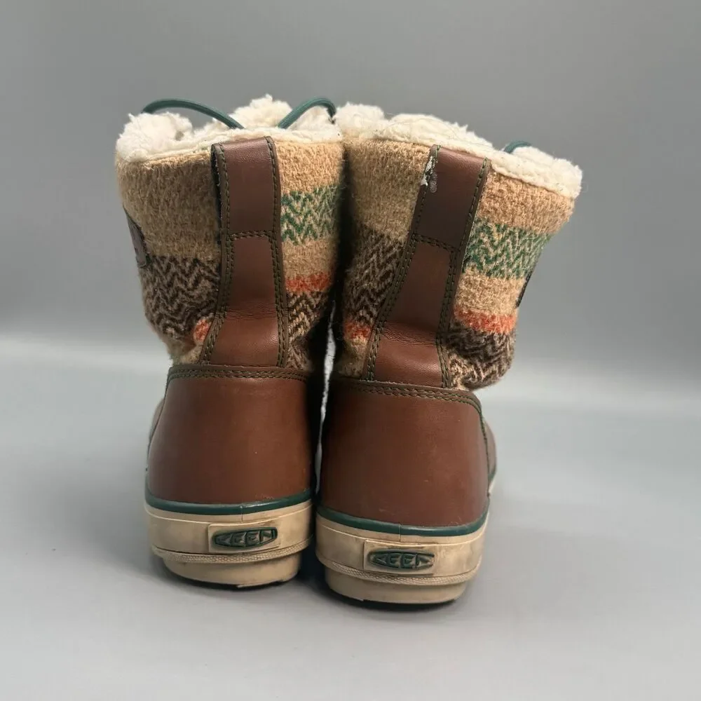 KEEN Elsa Women's 7 Brown Striped Wool Leather Mid Calf Waterproof Winter Boots